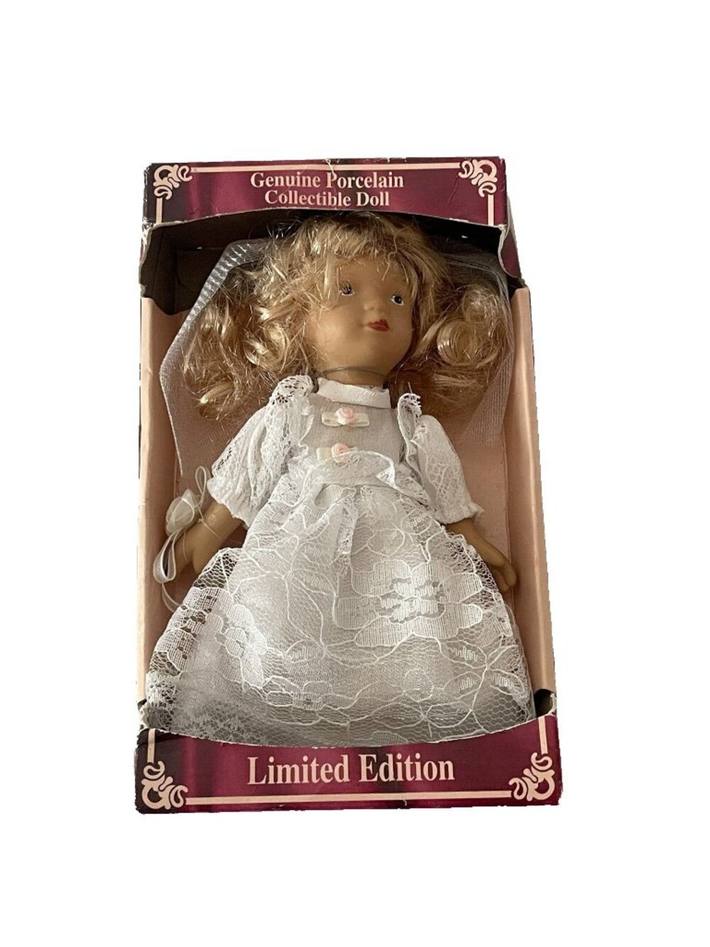 Genuine Porcelain Collectible Doll Limited Edition Bisque White Dress Blonde 6"